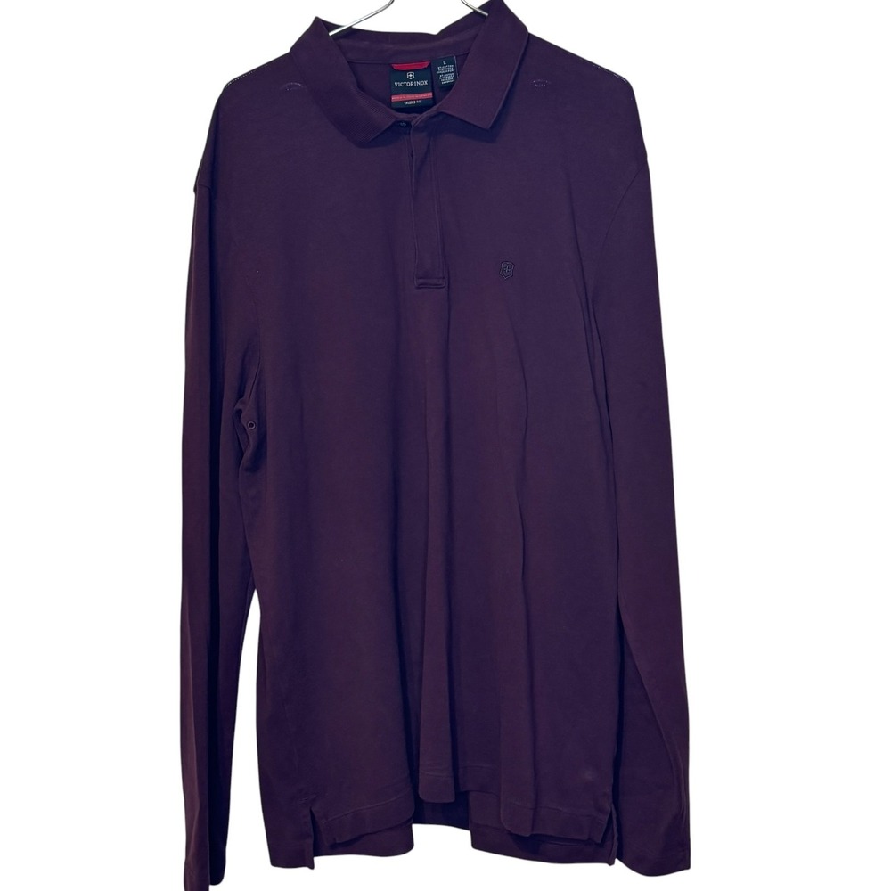 Victorinox Men's Polo Shirt‎ 1/4 Zip Tailored Fit Long Sleeve Burgundy Large